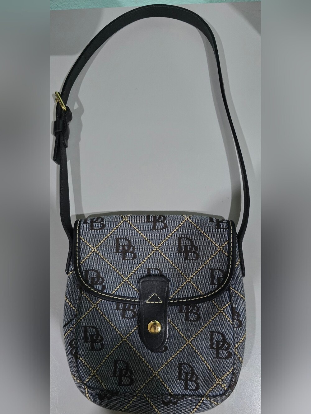 Vintage Dooney & Bourke Y2K DB Monogram Quilted Denim Short Handle Demi Bag
